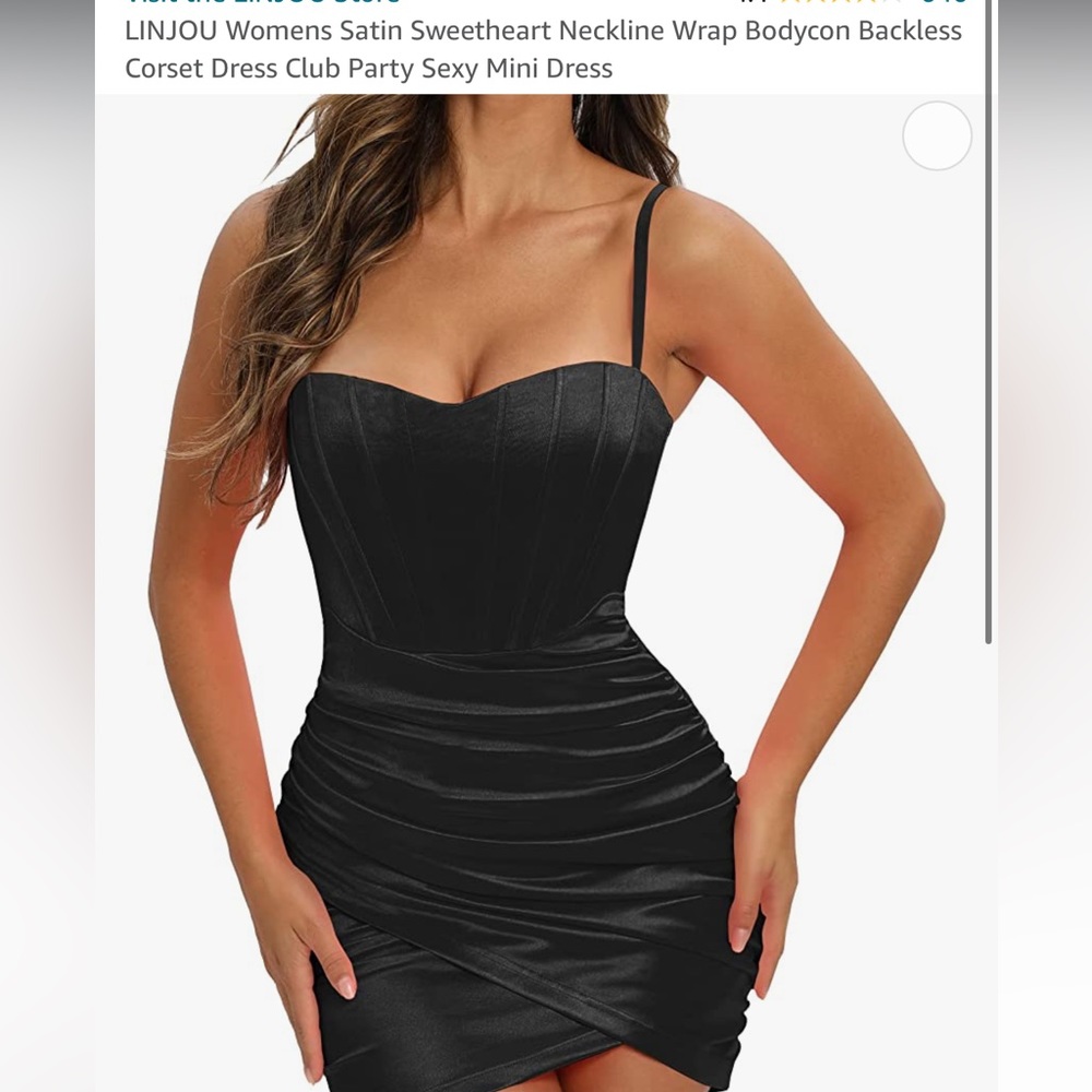 LINJOU Women’s Satin Sweetheart Neckline Wrap Dress